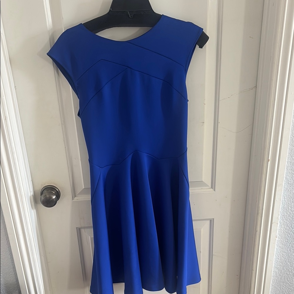 Ted Baker London Blue Asymmetrical Fit and Flare Dress